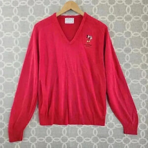 Vtg Artex Disney Studio Made in USA Mickey Mouse Women's L V Neck Red Sweater
